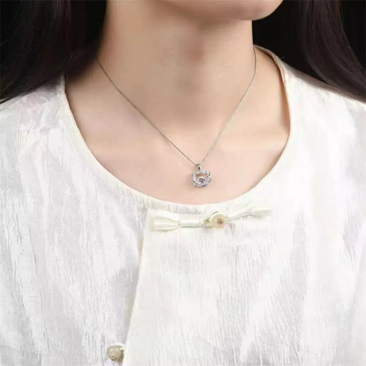 925 Sterling Silver Cat Ear 2 Carat Moissanite Pendant - Be Bliss Boutique