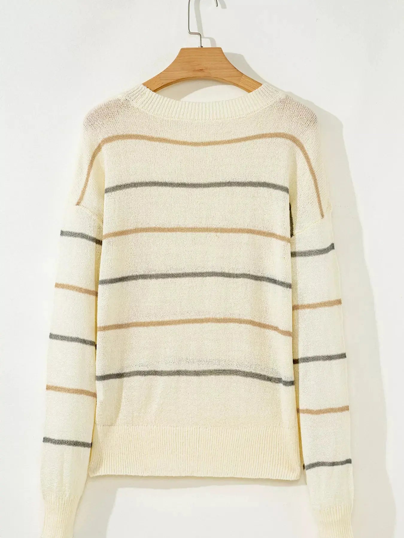 Stripe Striped Ribbed Edge Drop Shoulder Sweater - Be Bliss Boutique