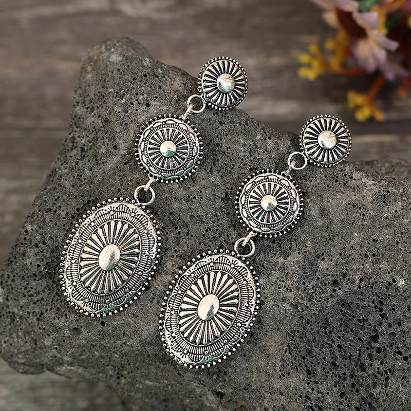 Vintage Western Concho-Style Alloy Dangle Earrings - Be Bliss Boutique