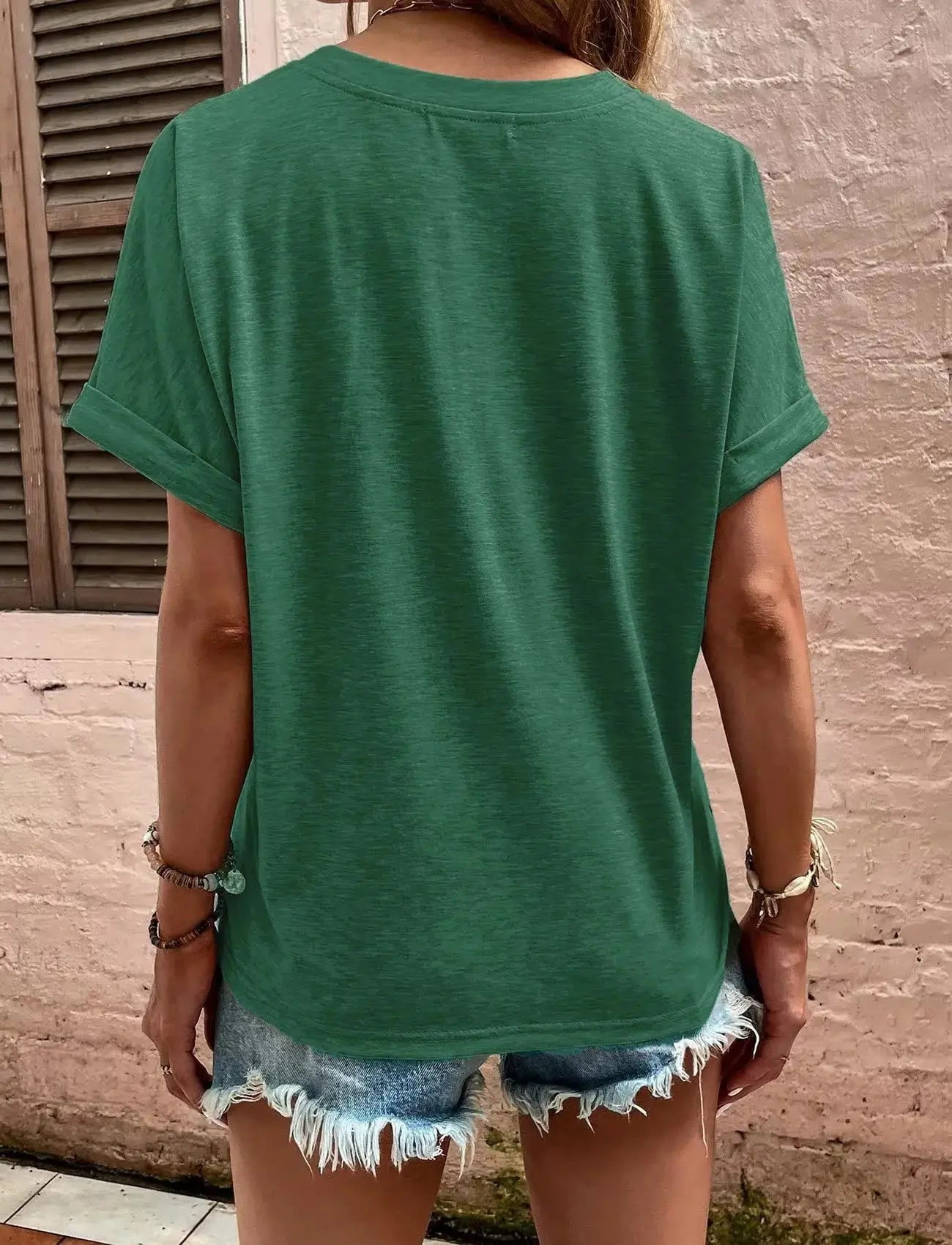 Full Size Notched Rolled Short Sleeve T Shirt - Be Bliss Boutique