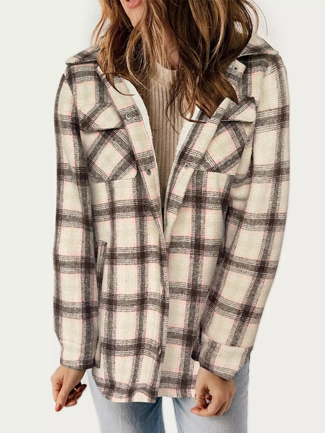 Oversized Plaid Long Sleeve Fleece Jacket - Be Bliss Boutique
