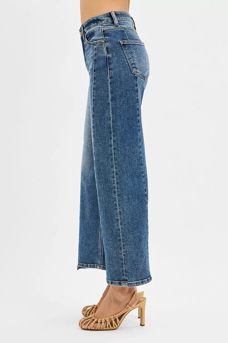 RISEN High Rise Crop Wide Leg Jeans with Step Hem -  Be Bliss Boutique