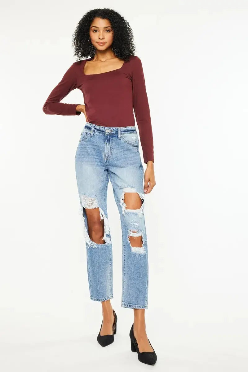 High Rise Distressed Kancan Boyfriend Jeans - Be Bliss Boutique
