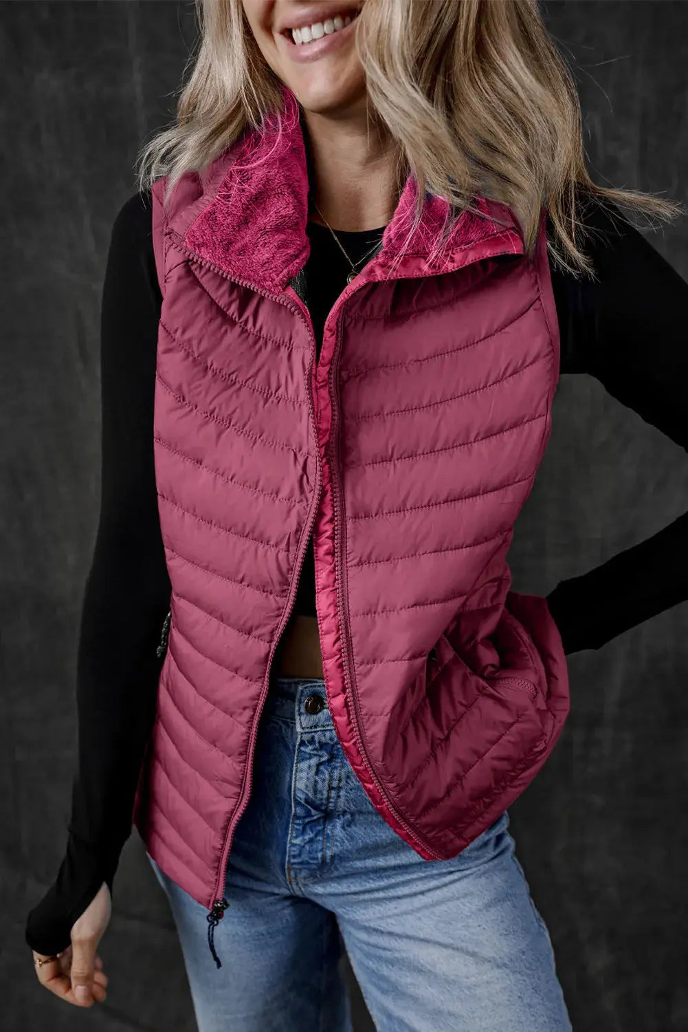 Pocketed Zip Up Womens Puffer Vest - Be Bliss Boutique