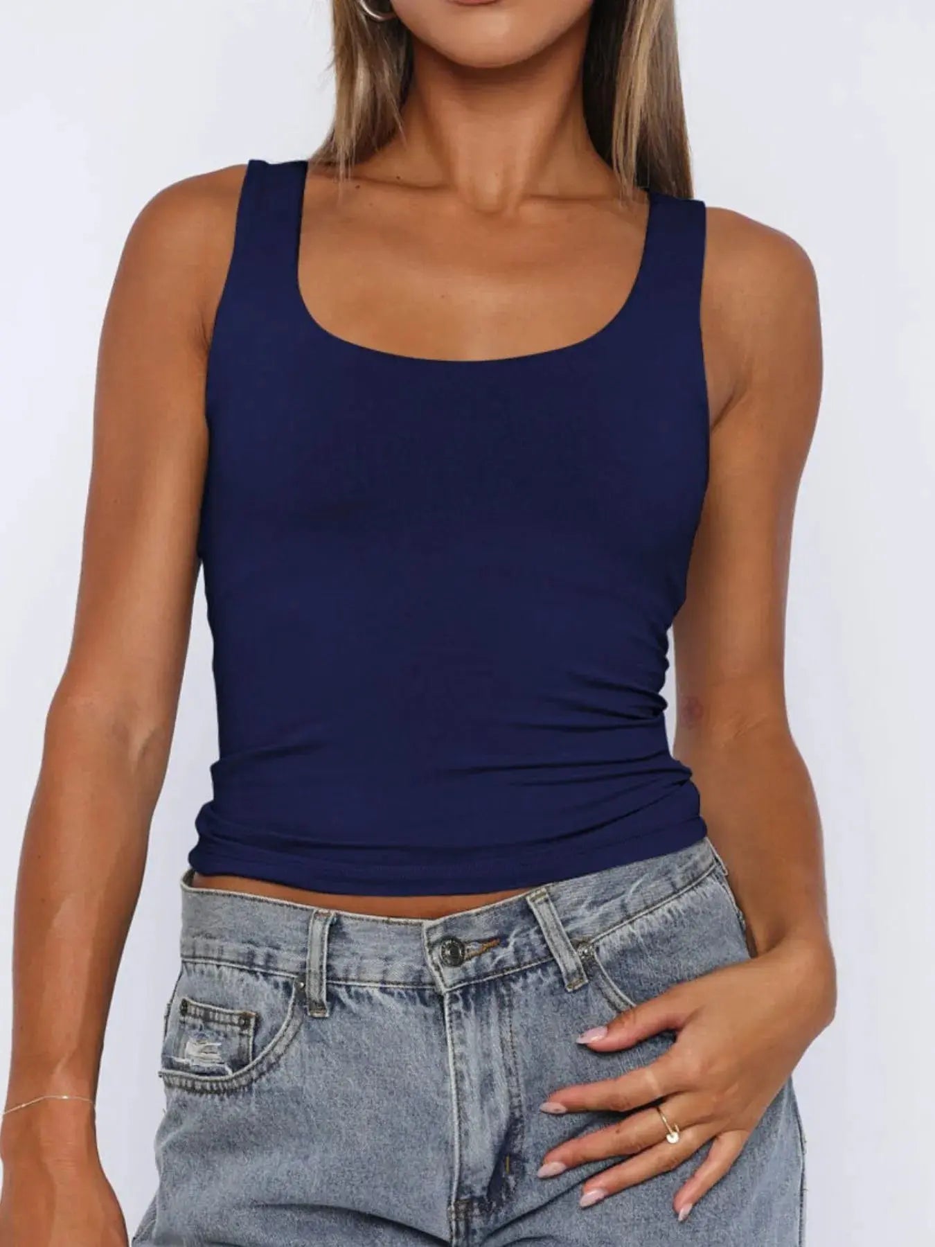 Women's Square Neck Wide Strap Tank Top - Be Bliss Boutique