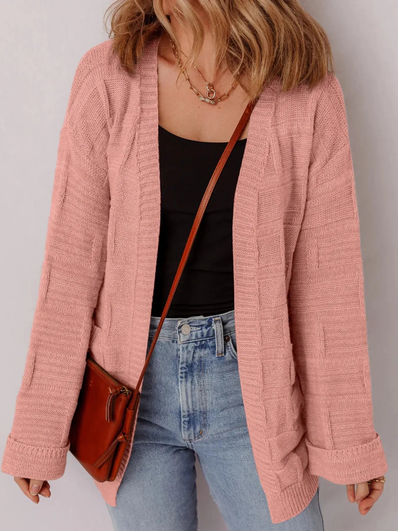 Textured Knit Open Front Cardigan with Pockets - Be Bliss Boutique
