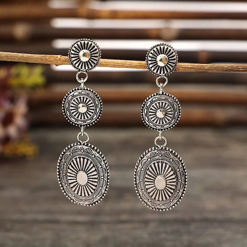 Vintage Western Concho-Style Alloy Dangle Earrings - Be Bliss Boutique