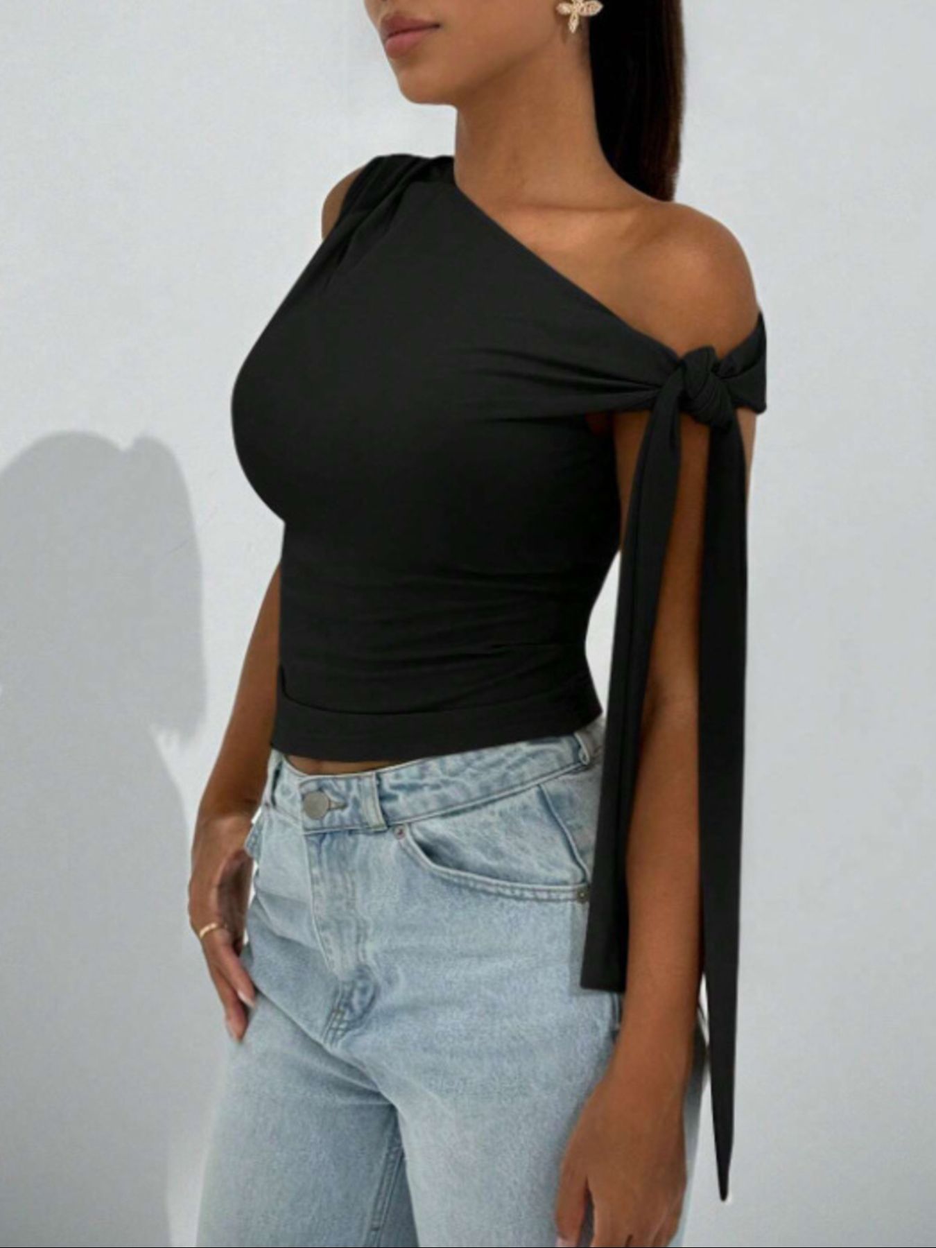 Tie Detail One Shoulder Top - Be Bliss Boutique