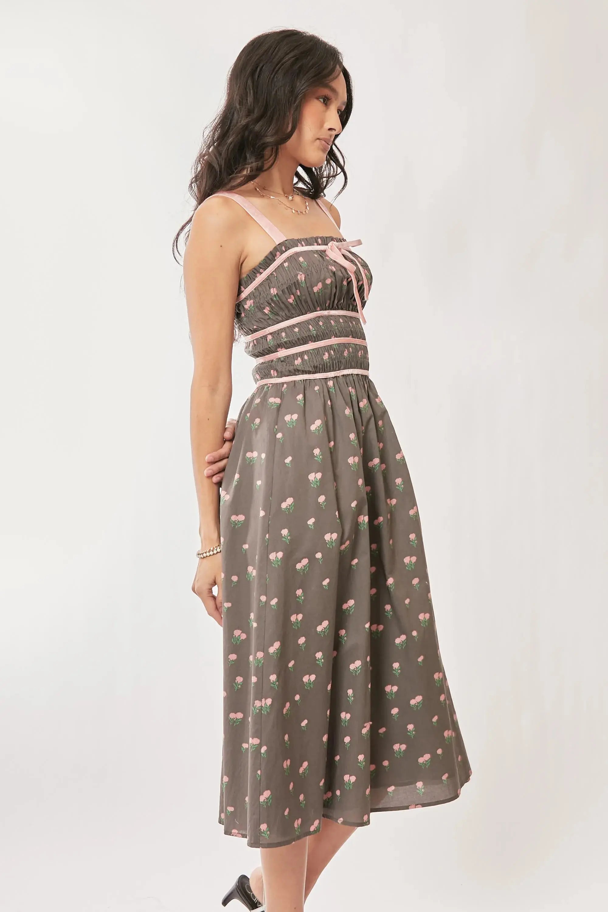 Davi & Dani “Strawberry Fields” Smocked-Bodice Midi Dress - Be Bliss Boutique