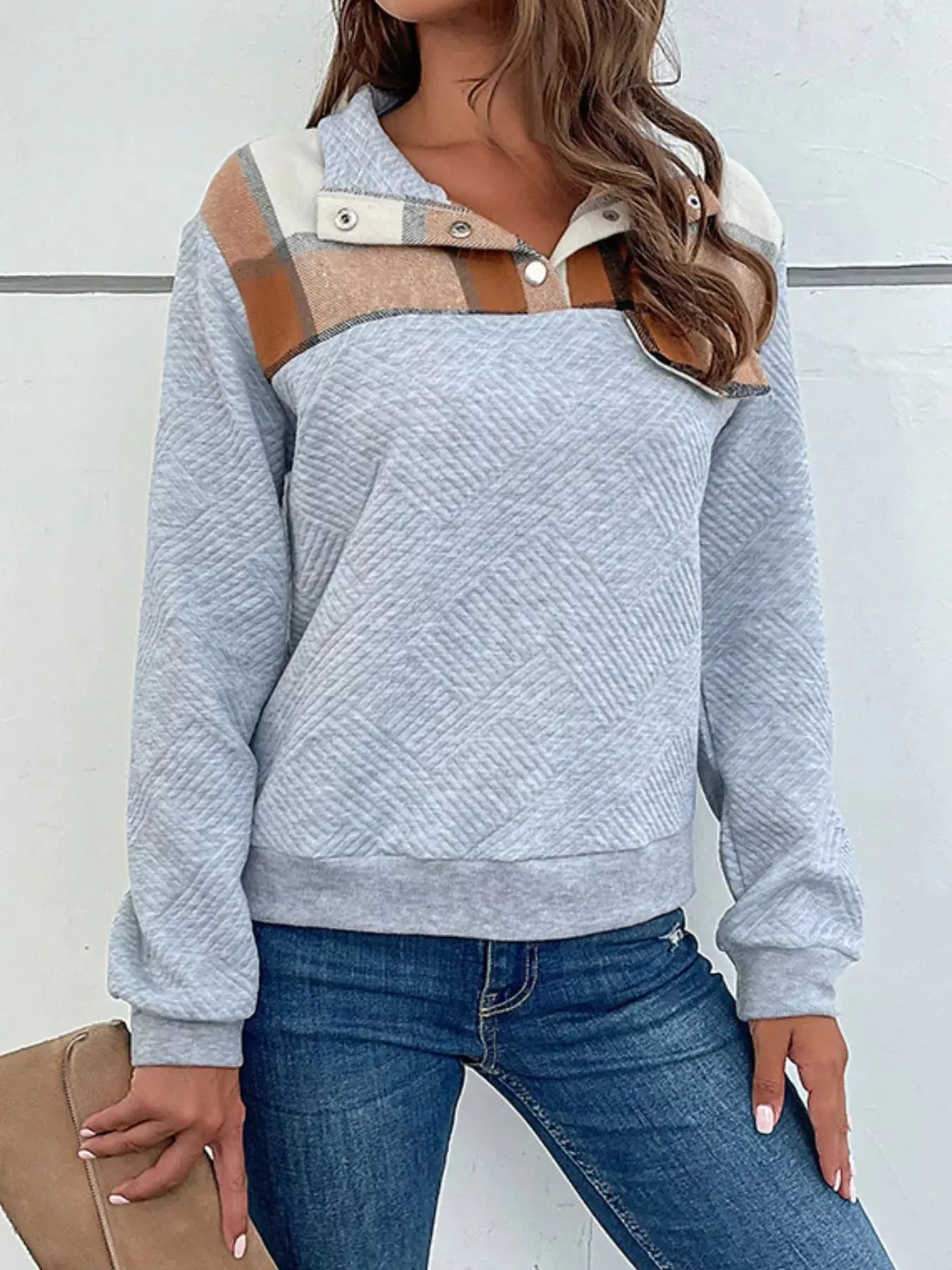 Color Block Texture Long Sleeve Sweatshirt - Be Bliss Boutique
