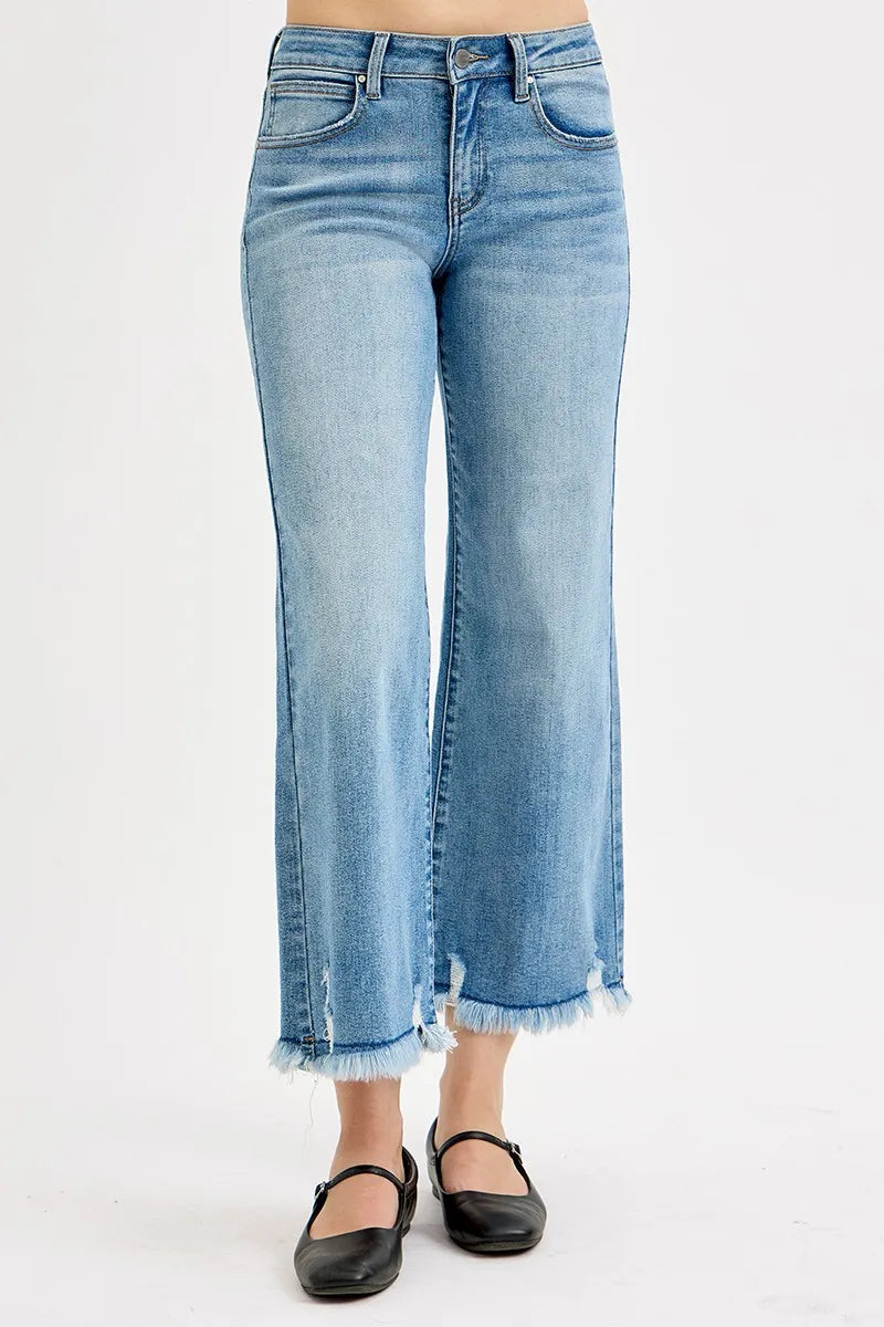 RISEN Jeans - Plus Size Mid Rise Crop Wide Leg Jeans - Be Bliss Boutique