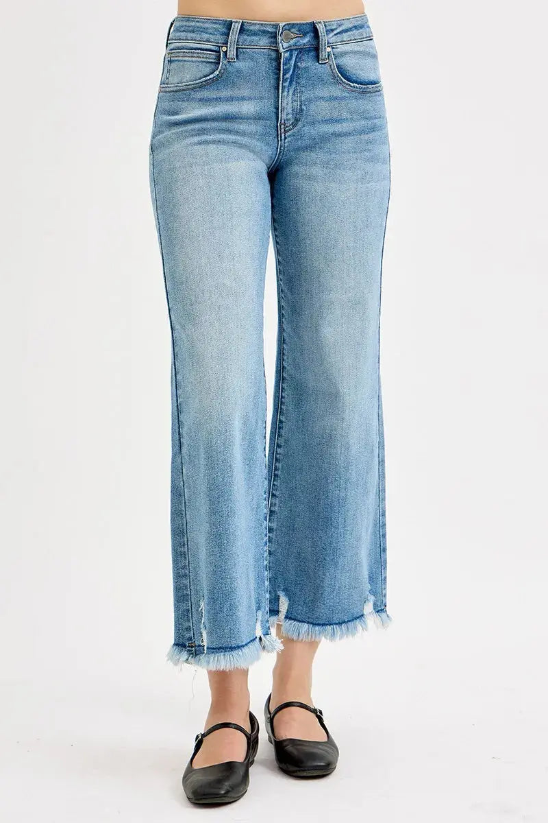 RISEN Jeans - Plus Size Mid Rise Crop Wide Leg Jeans - Be Bliss Boutique