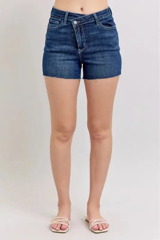 Judy Blue Jeans - Full Size High Waist Criss-Cross Waistband Denim Shorts - Be Bliss Boutique
