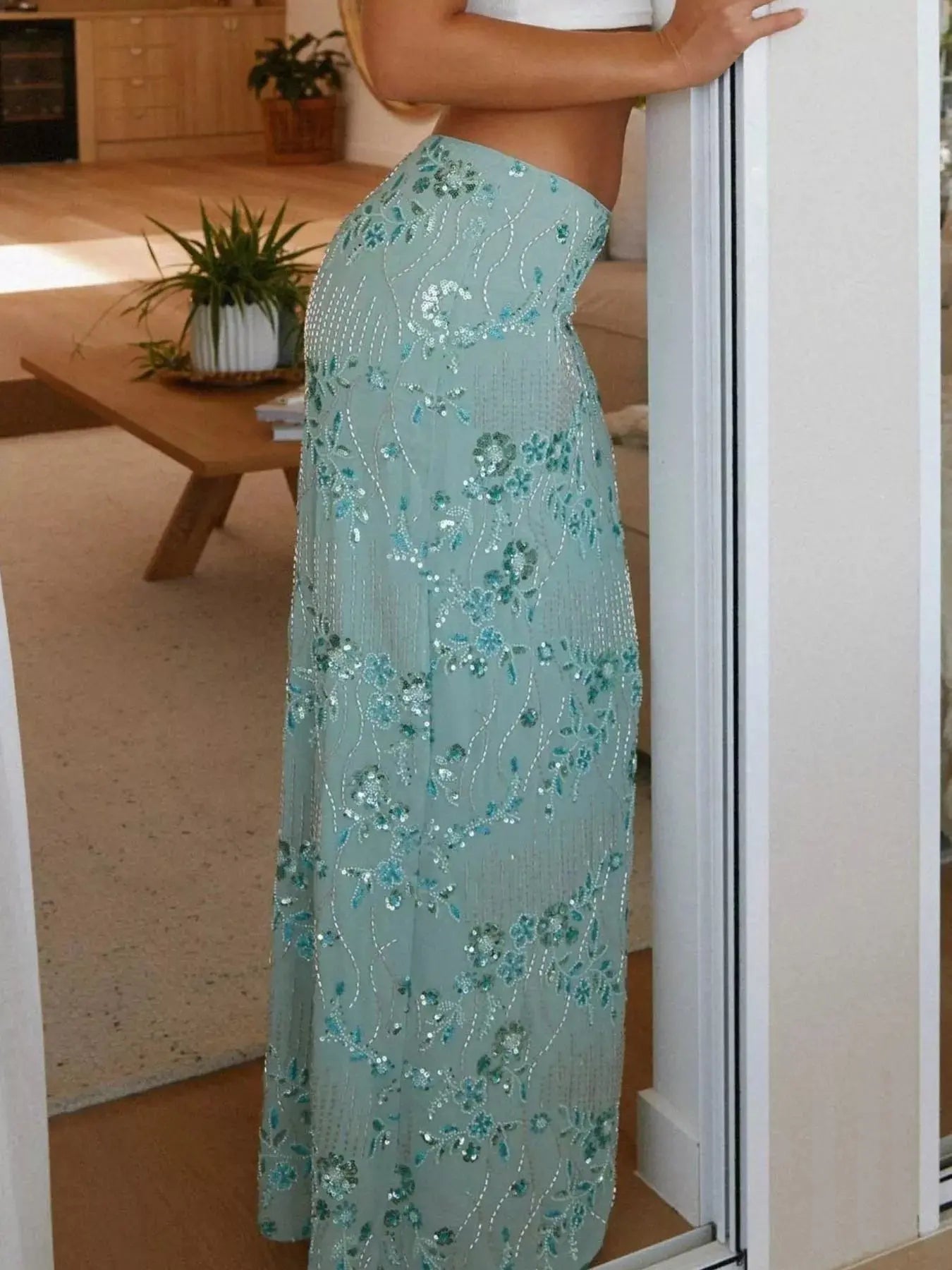 Embroidered Sequin Maxi Skirt - Be Bliss Boutique