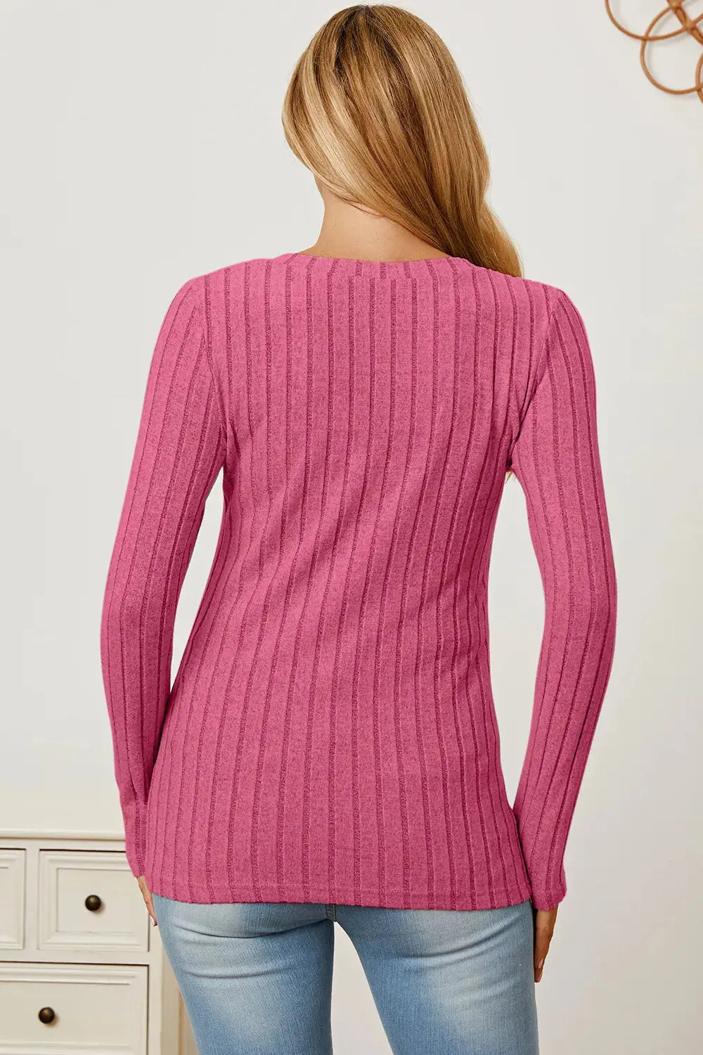 Basic Bae Full Size Ribbed V-Neck Long Sleeve T Shirt for Women - Be Bliss Boutique