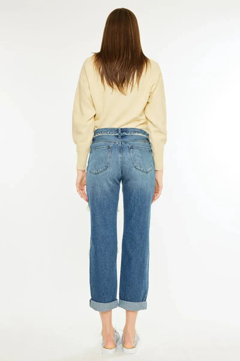 Distressed Mid Rise True Kancan Boyfriend Jeans - Be Bliss Boutique