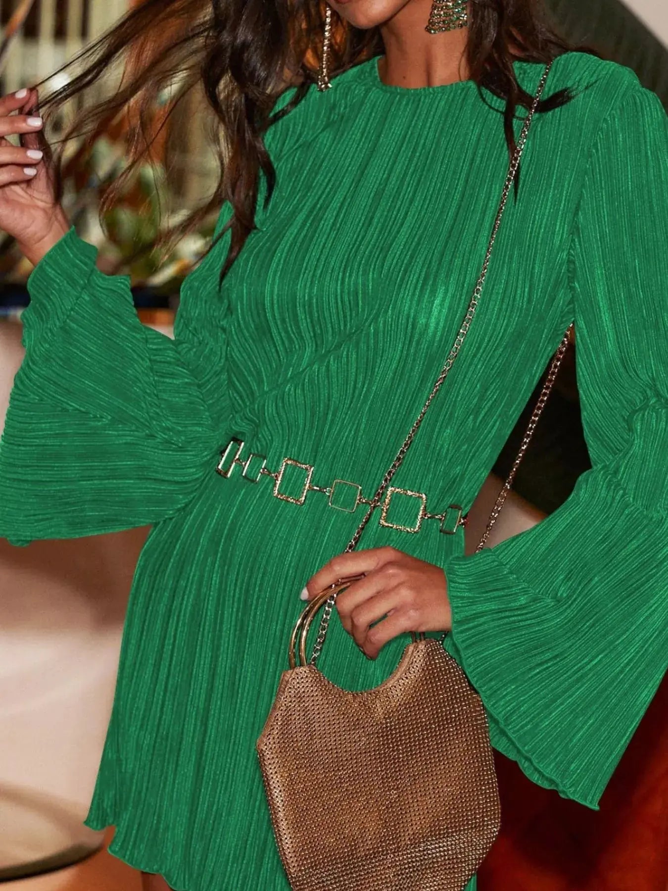 Cutout Back Flare Sleeve Dress - Be Bliss Boutique