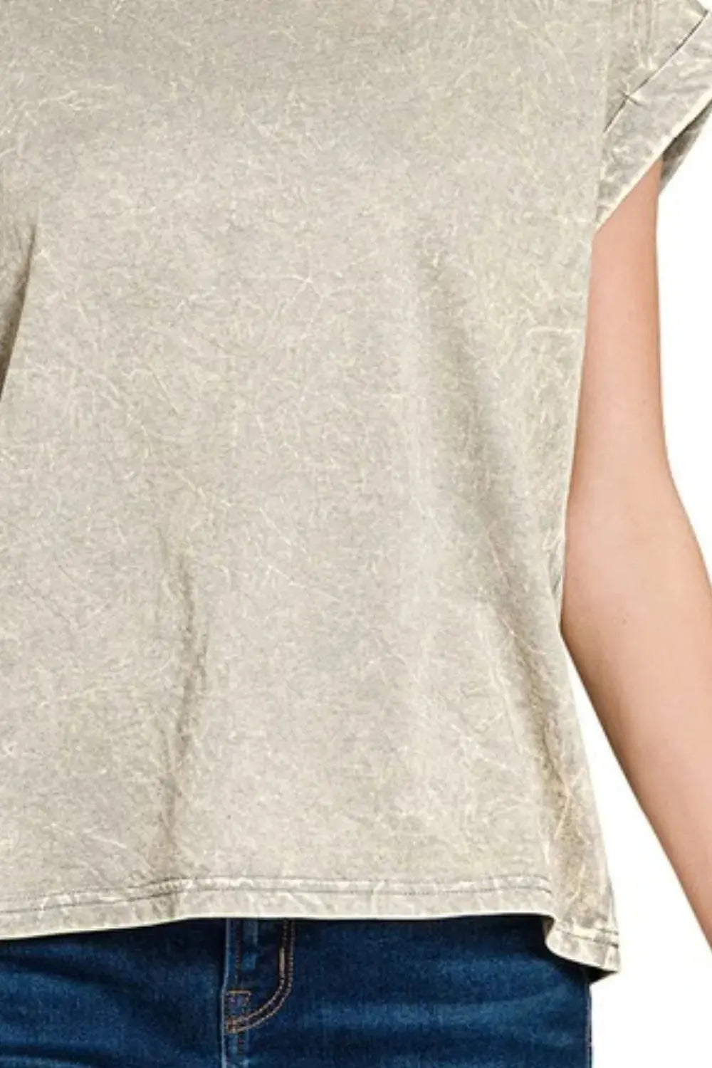 Zenana Crinkle Washed Folded Cotton Womens Short Sleeve T Shirt – Vintage Sleet - Be Bliss Boutique