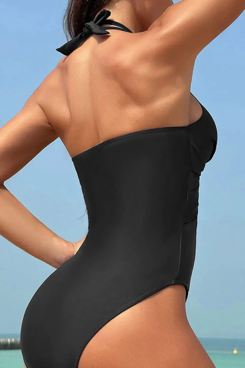 Crisscross Halter Mesh Panel One Piece Swimsuit - Be Bliss Boutique