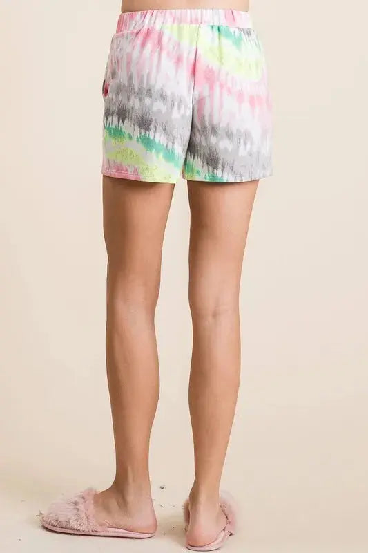 BiBi Womens Tie Dye Shorts with Twill Tape Drawstring - Be Bliss Boutique