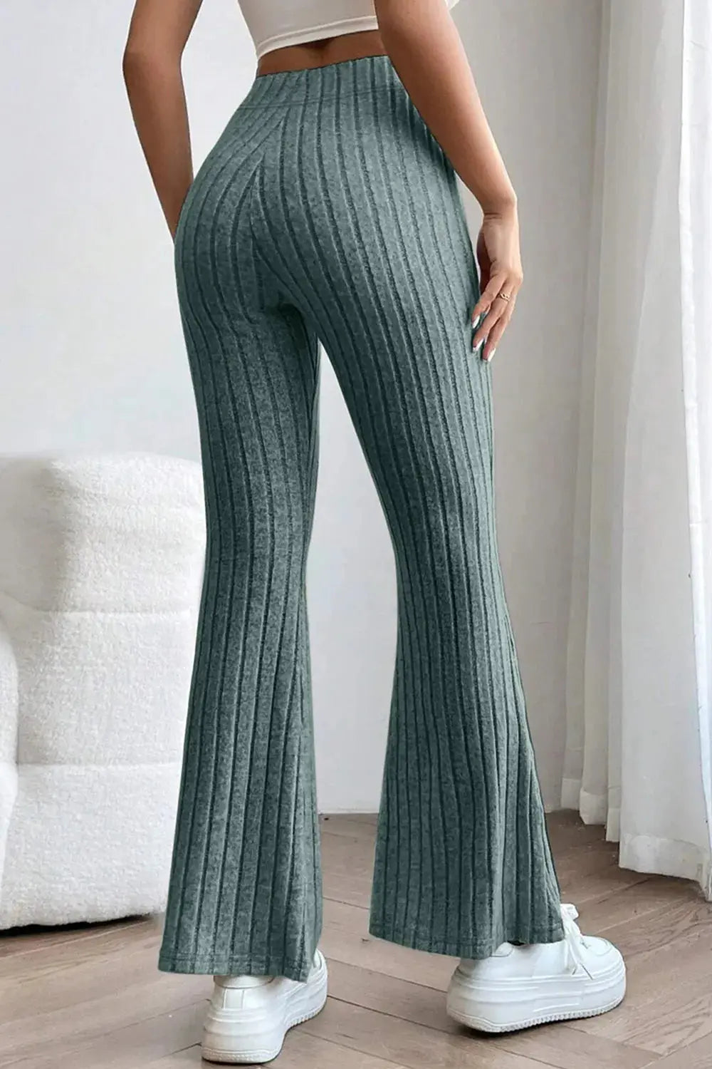 Basic Bae Full Size Ribbed High Waist Flare Pants - Be Bliss Boutique
