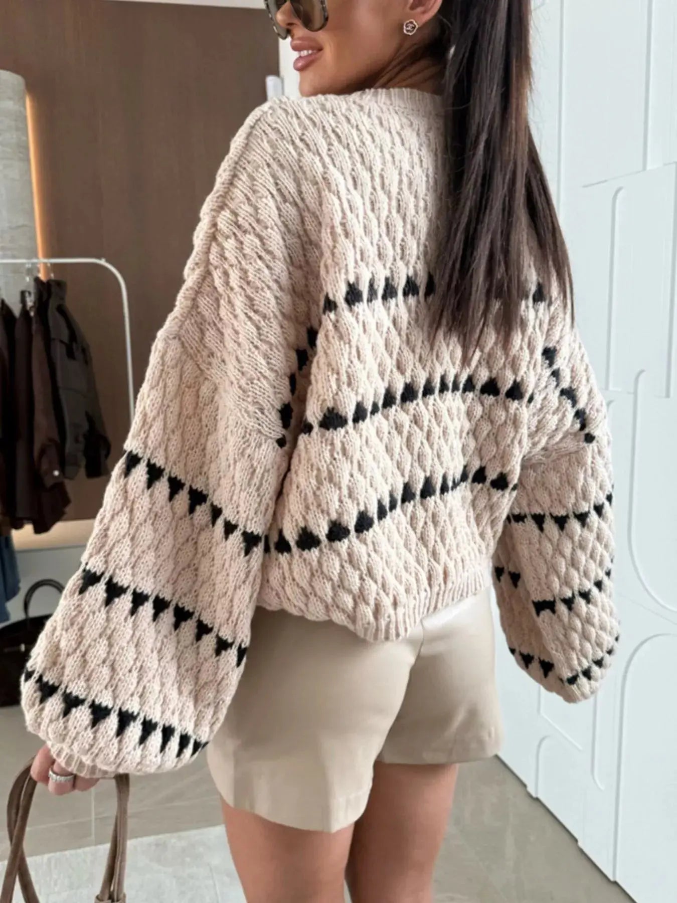 Striped Chunky Knit Sweater with Balloon Sleeves - Be Bliss Boutique