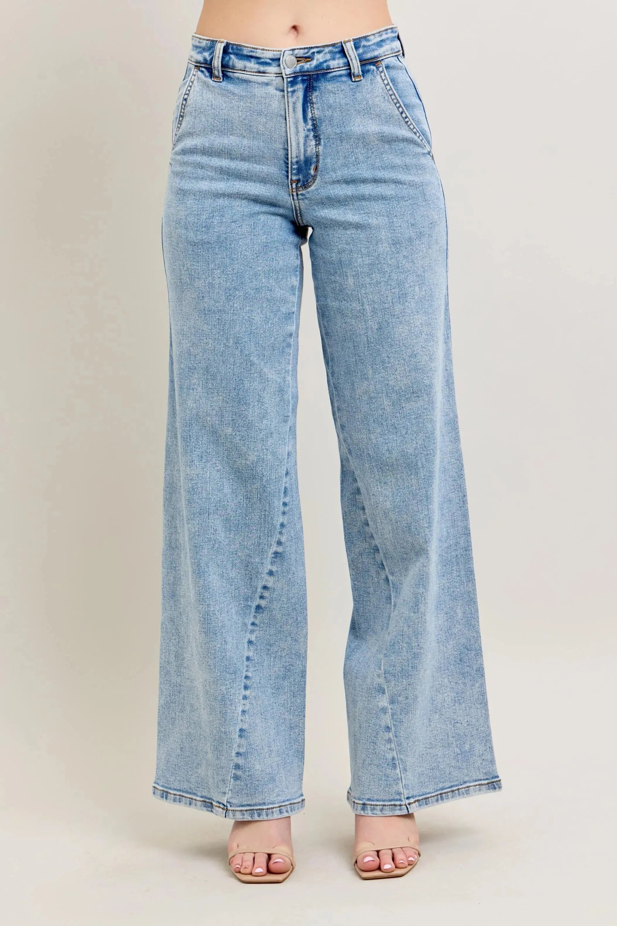 High Waist Skewed Inseam Wide Leg Judy Blue Jeans – Full & Plus Size - Be Bliss Boutique