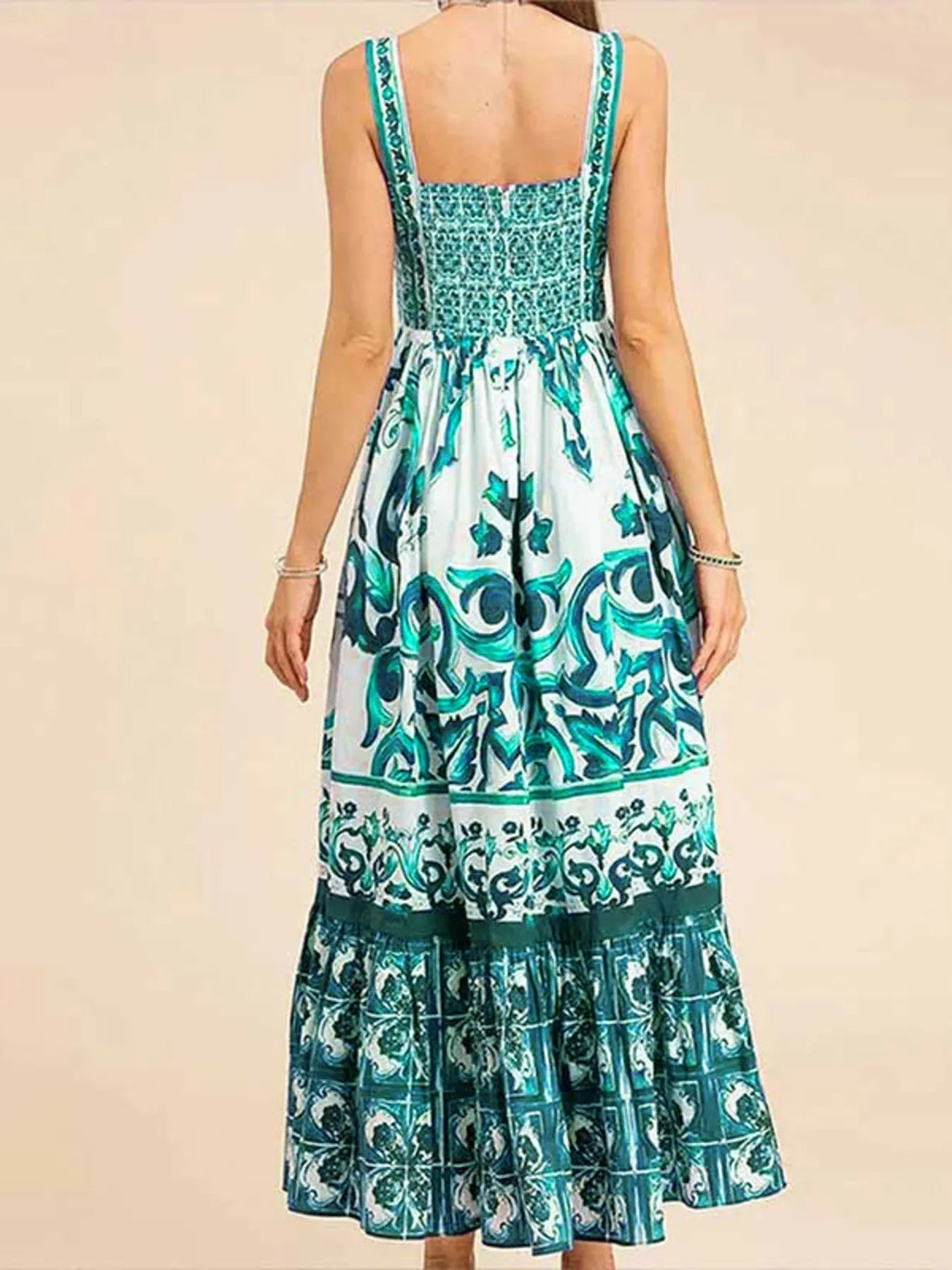 Full Size Boho Printed Sweetheart Neck Maxi Cami Dress - Be Bliss Boutique