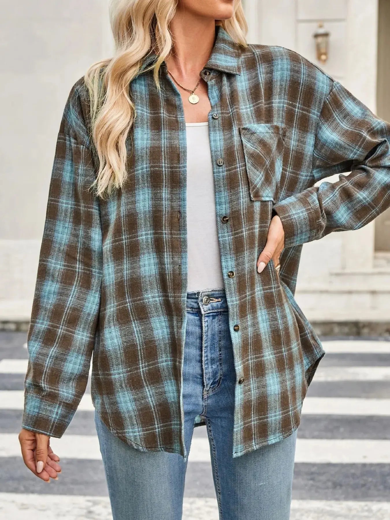 Oversized Plaid Button Up Long Sleeve Shirt - Be Bliss Boutique