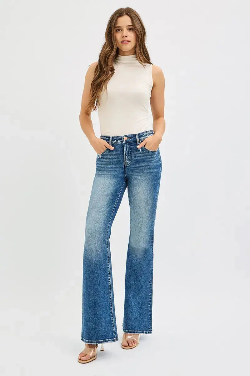 RISEN Jeans - Plus Size Tummy Control High Rise Flare Jeans - Be Bliss Boutique