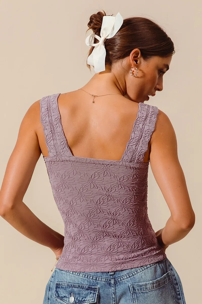 SO ME Lavender Floral Jacquard Seamless Tank Top - Be Bliss Boutique