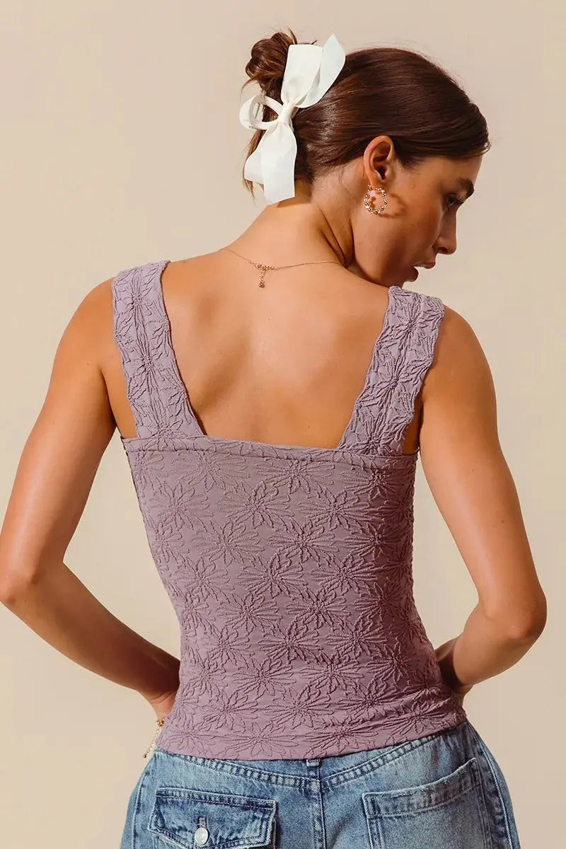 SO ME Lavender Floral Jacquard Seamless Tank Top - Be Bliss Boutique