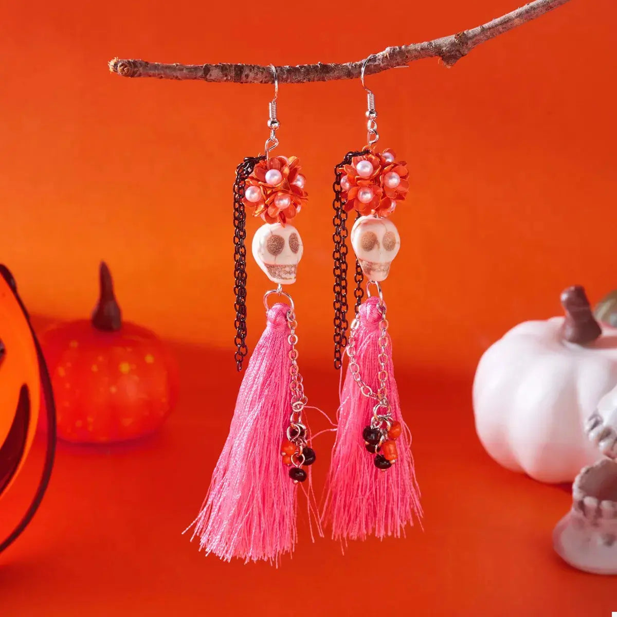 Sugar Skull Tassel Halloween Drop Earrings - Be Bliss Boutique