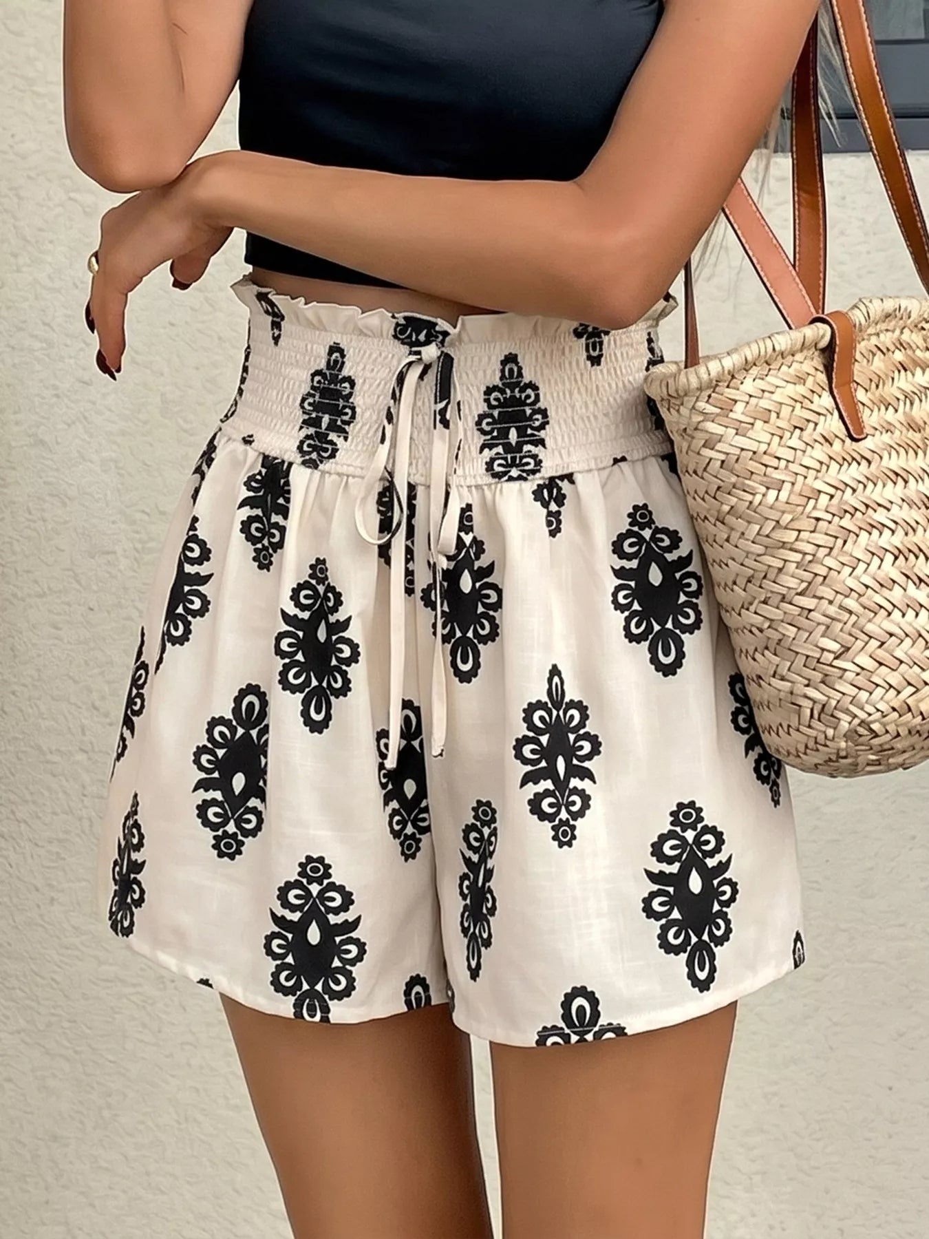 Printed Smocked Waist Shorts - Be Bliss Boutique