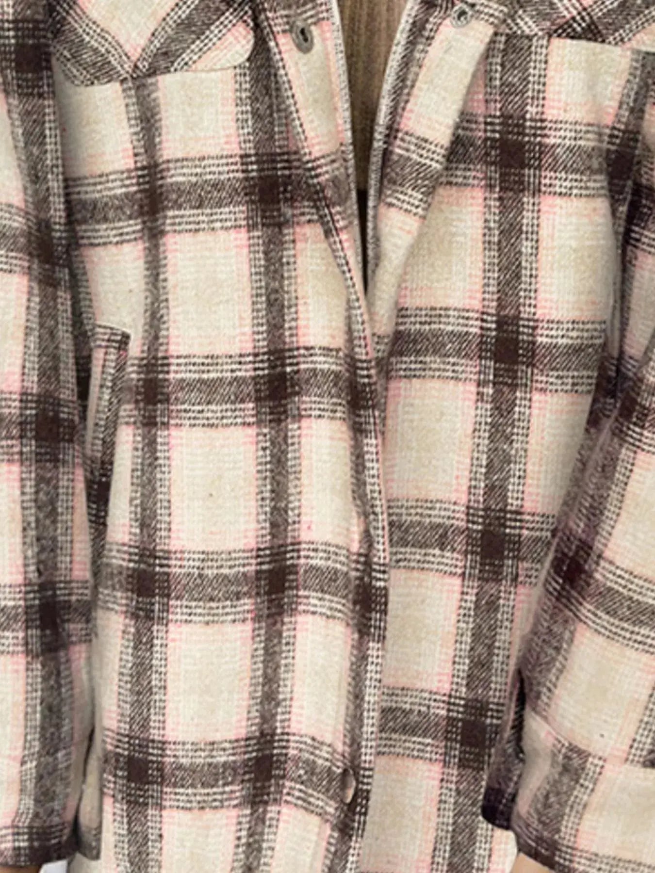 Oversized Plaid Long Sleeve Fleece Jacket - Be Bliss Boutique