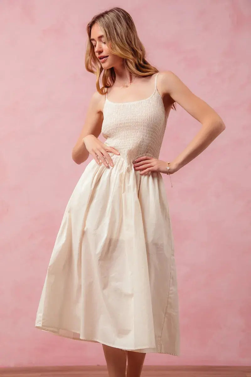 SO ME Smocked Sleeveless Everyday Casual Midi Dress with Slit - Be Bliss Boutique