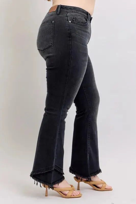 Judy Blue Full Size/Plus Size High Waist Flare w/ Mock Fray Tulip Hem - Be Bliss Boutique