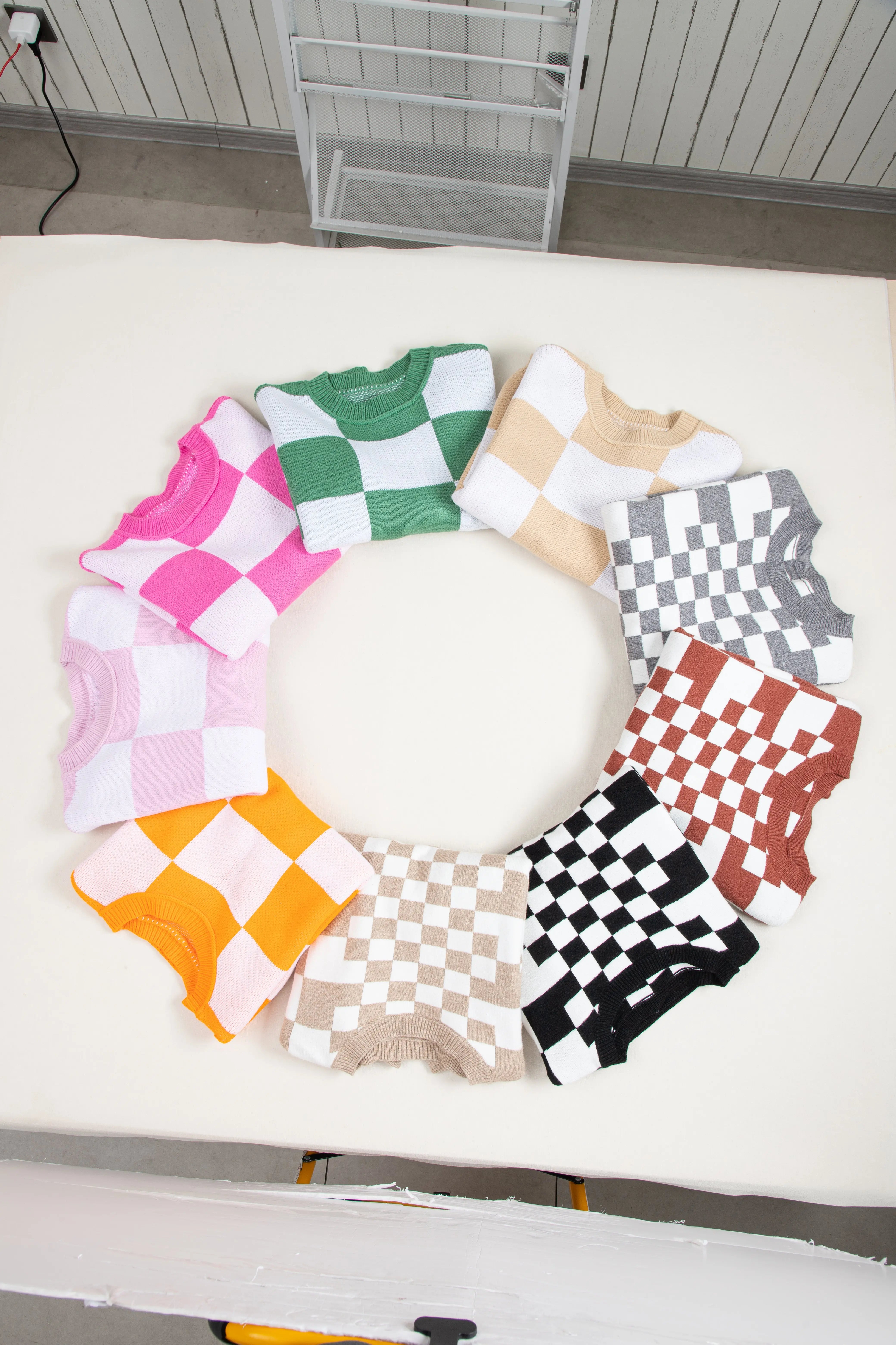 Checkered Bishop Sleeve Sweater - Be Bliss Boutique