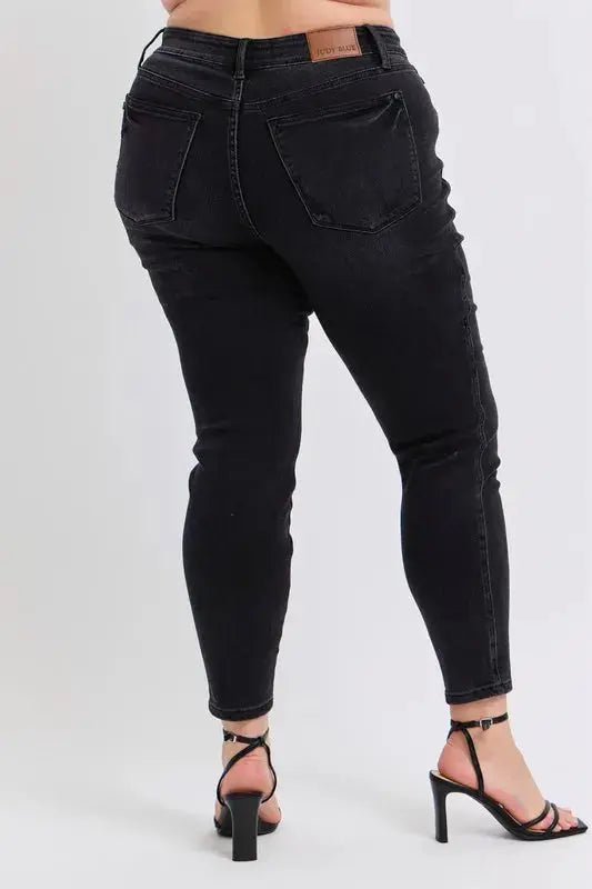 Full Size/Plus Size Mid Rise Tummy Control Skinny Judy Blue Jeans - Be Bliss Boutique