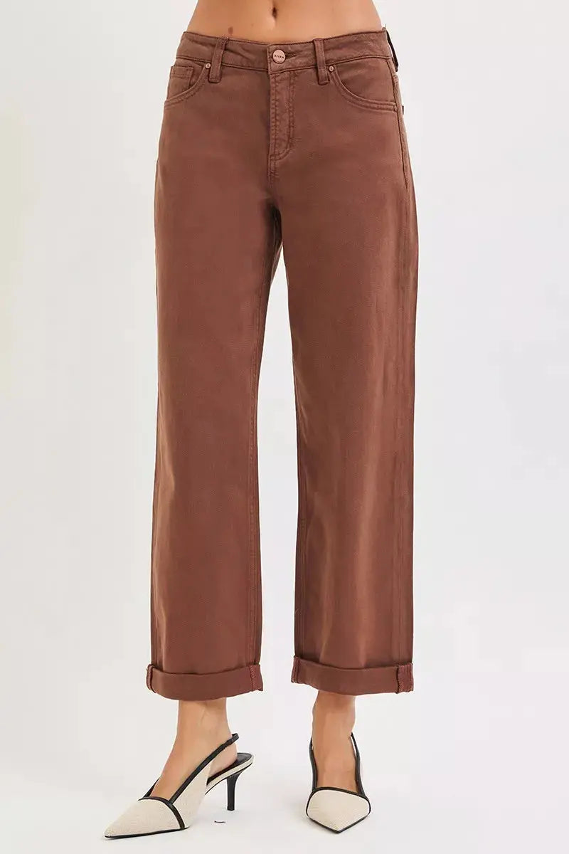 RISEN Jeans - Full Size Tummy Control Mid Rise Ankle Barrel Baggy Jeans - Be Bliss Boutique