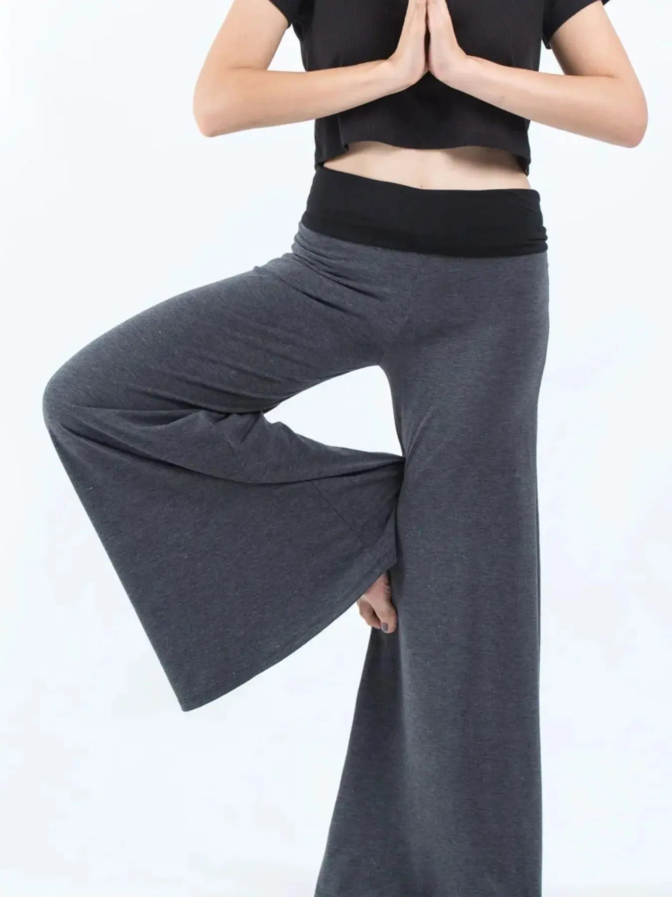 High Waisted Wide Leg Yoga Pants with Contrast Waistband - Be Bliss Boutique