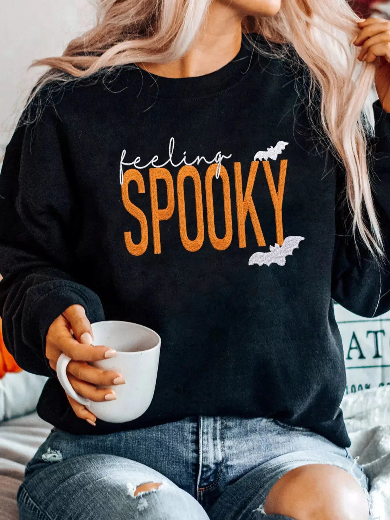Feeling Spooky Halloween Embroidered Sweatshirt - Be Bliss Boutique