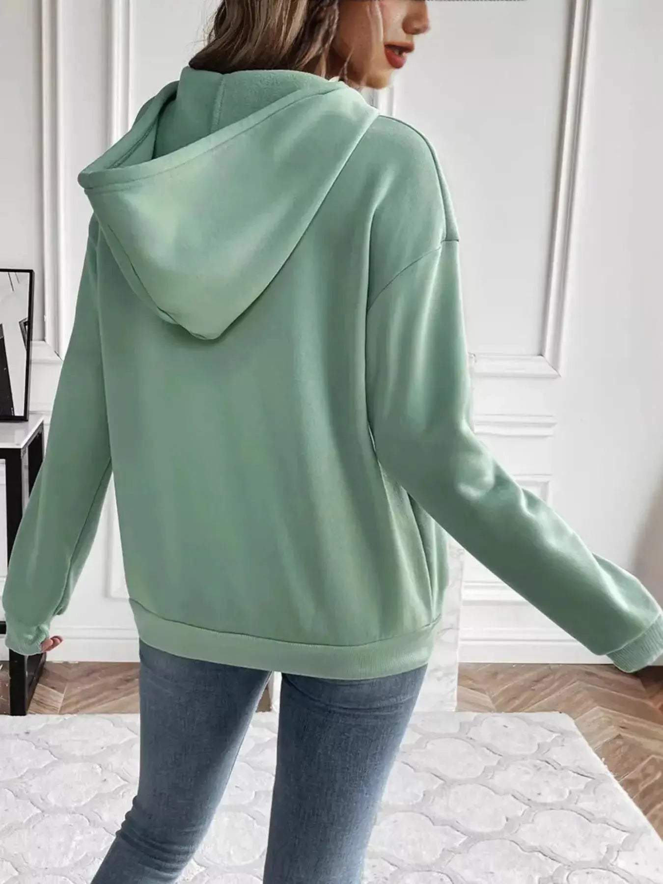 Kangaroo Pocket Long Sleeve Drawstring Hoodie - Be Bliss Boutique