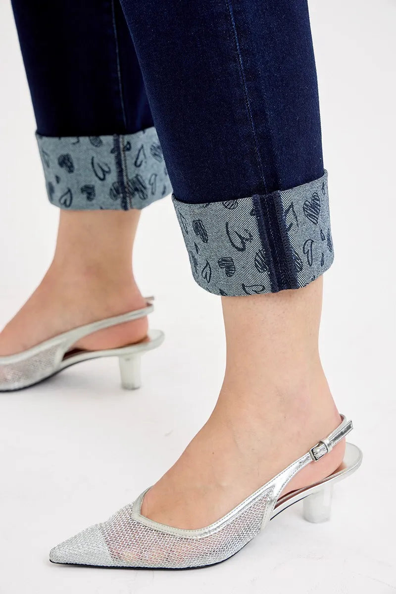 RISEN Jeans - Full Size Mid Rise Fit Crop Wide Leg with Printed Cuff - Be Bliss Boutique
