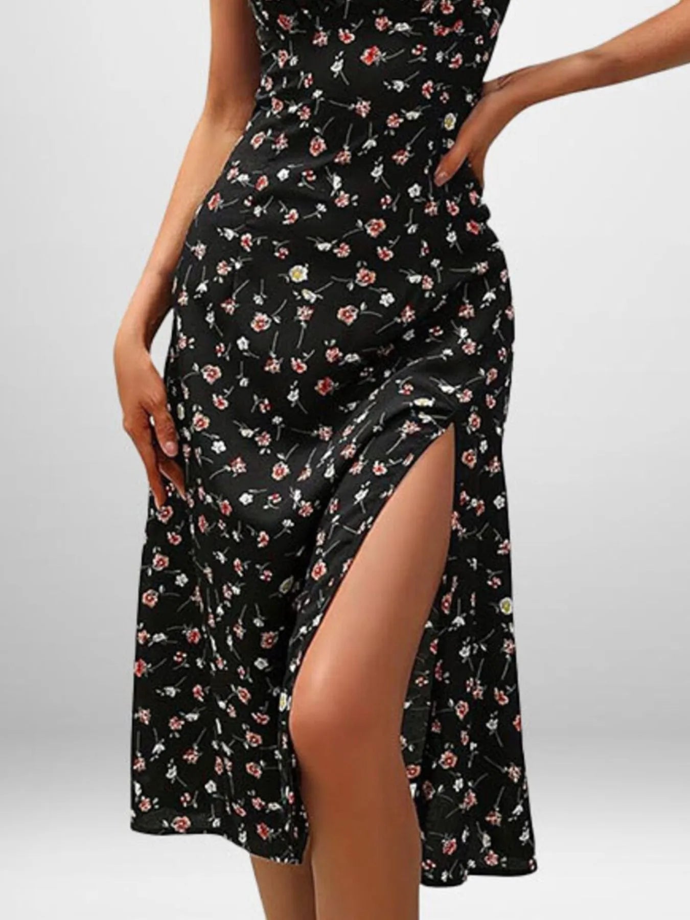 Full Size Slit Printed Cami Midi Dress - Be Bliss Boutique