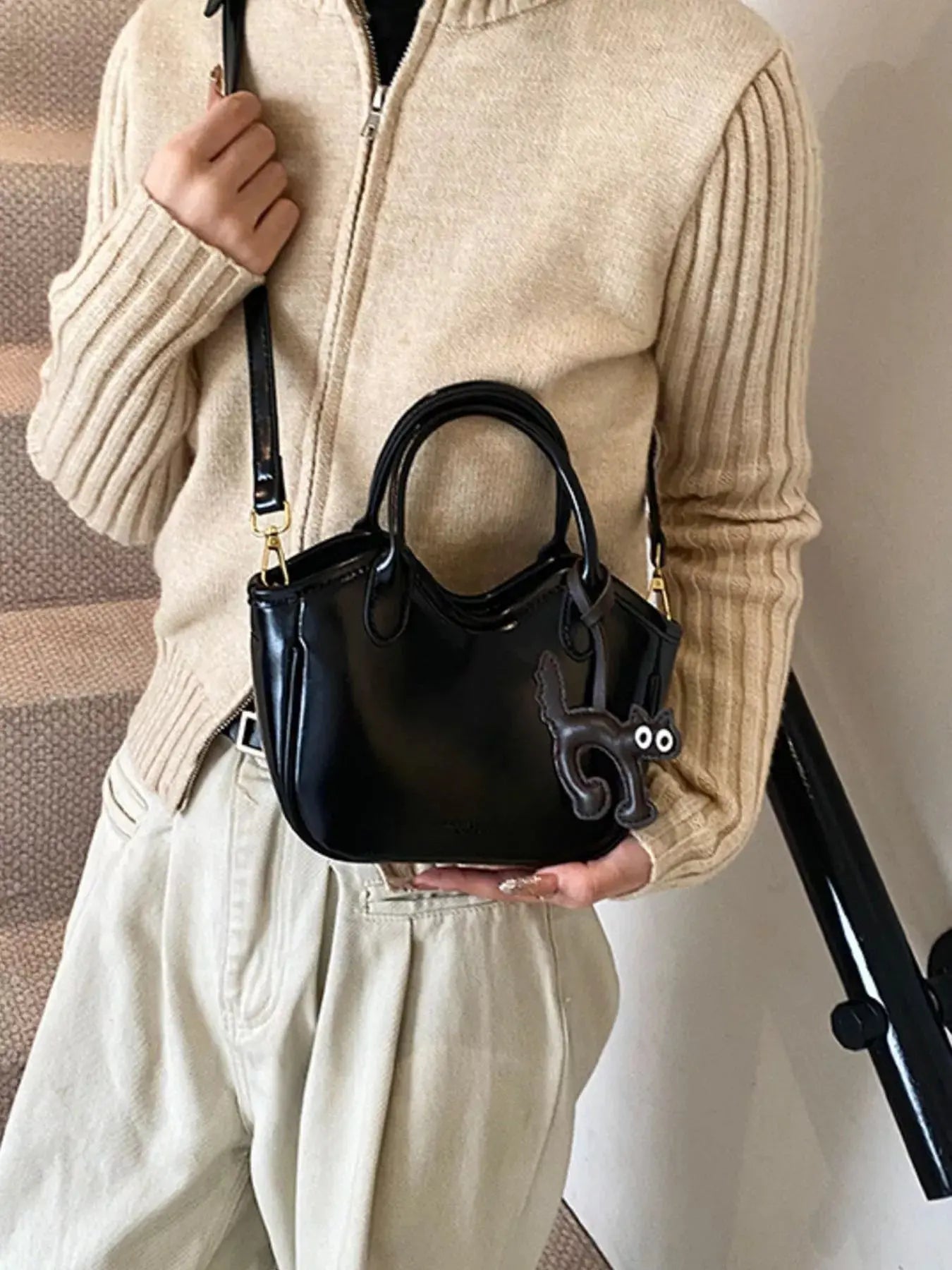 Cat Charm PU Leather Crossbody Bag - Be Bliss Boutique