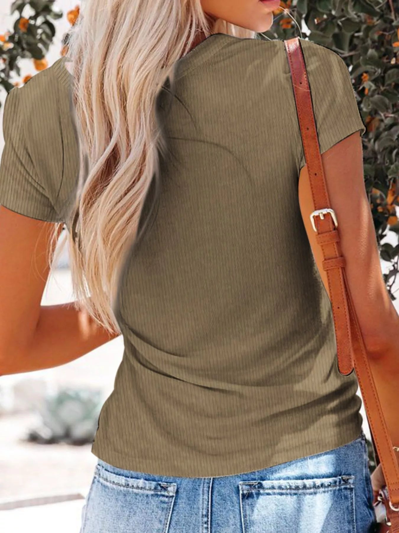 Full Size Casual Button Detail Womens V Neck T Shirt - Be Bliss Boutique