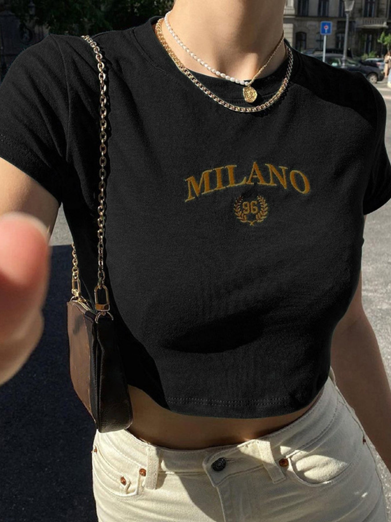 Milano Embroidered Cropped T Shirt - Be Bliss Boutique