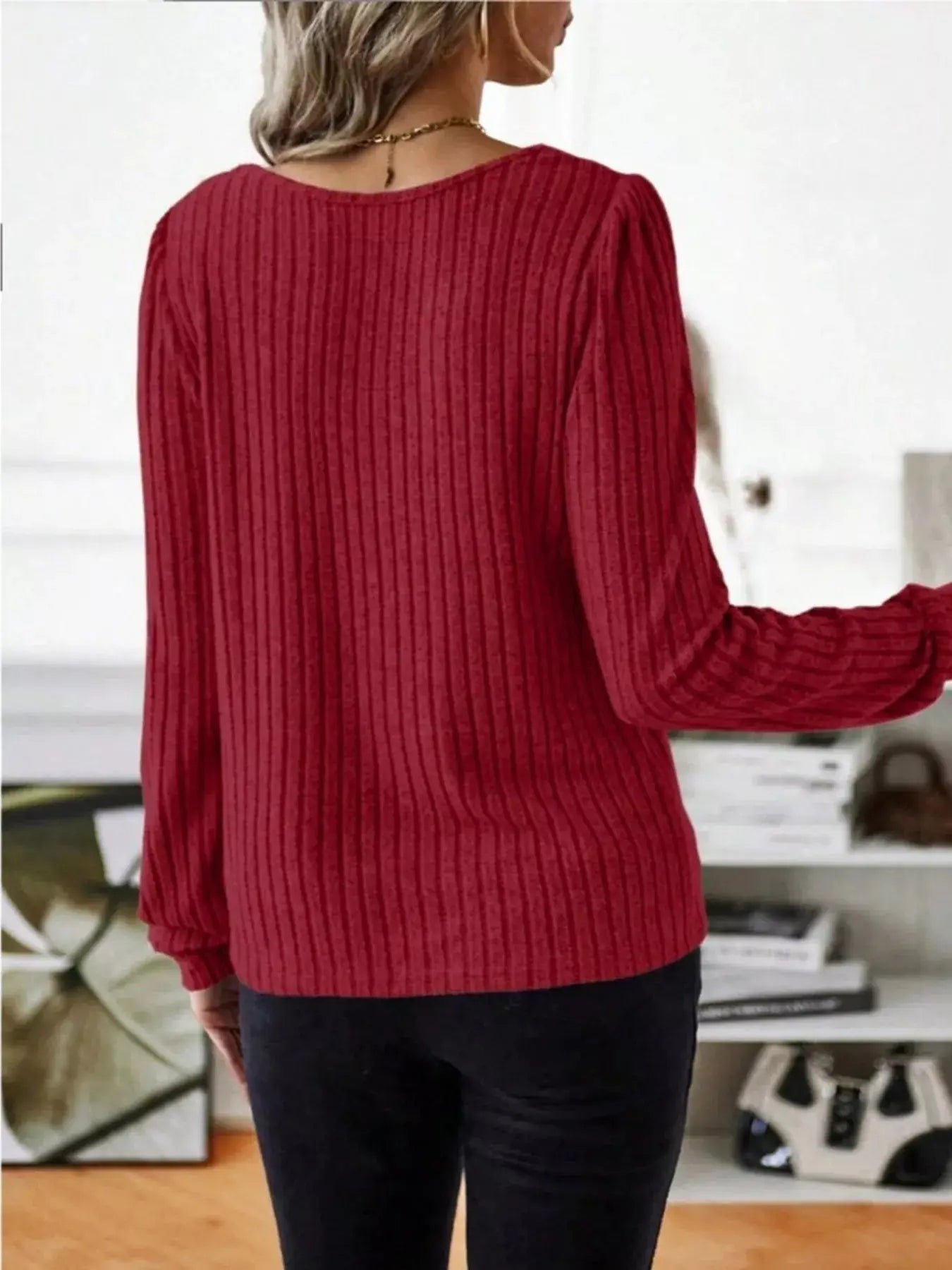 Ribbed Knit Long Sleeve T Shirt - Be Bliss Boutique