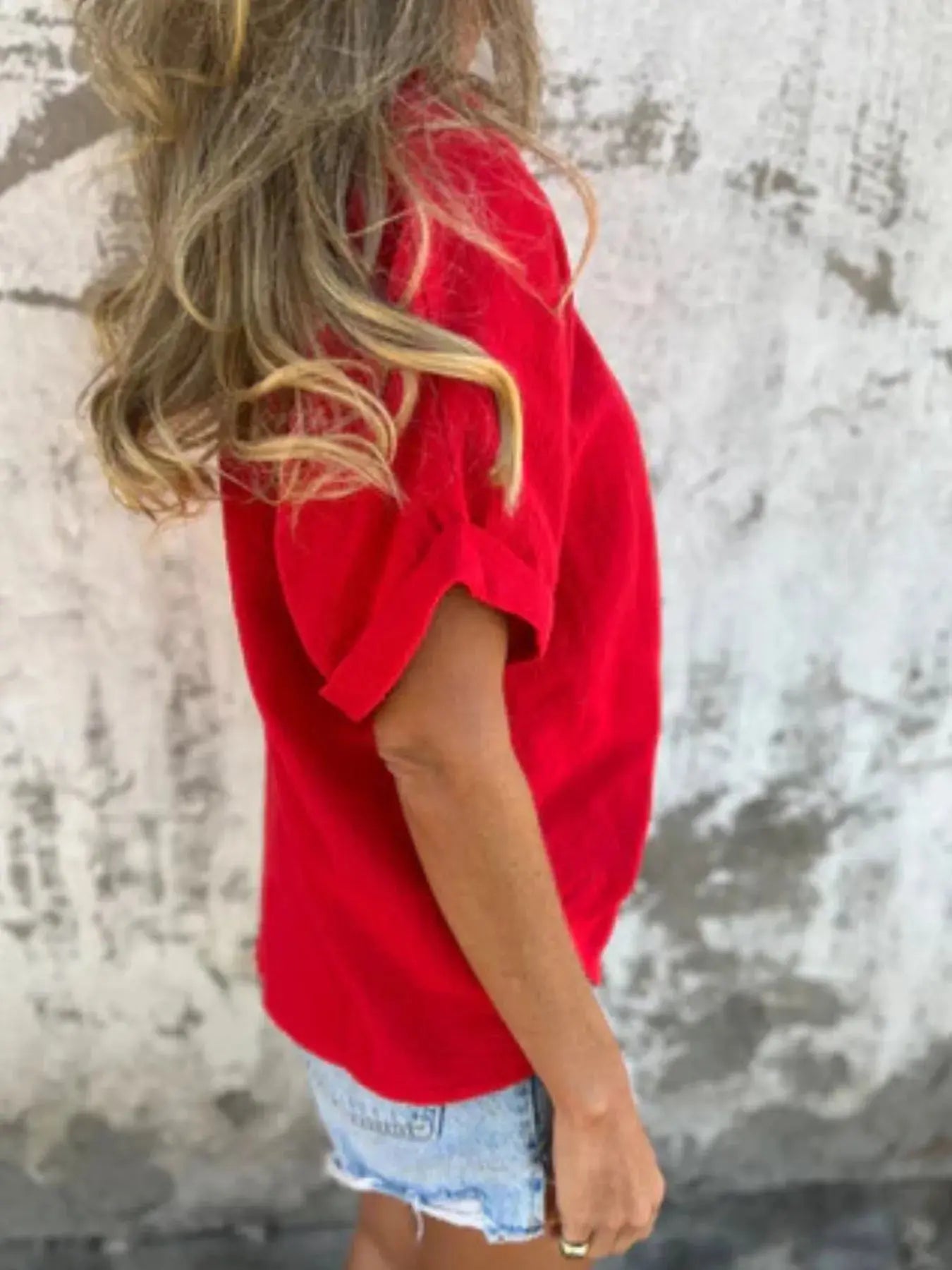 Full Size Relaxed Fit Rolled Sleeve T Shirt - Be Bliss Boutique
